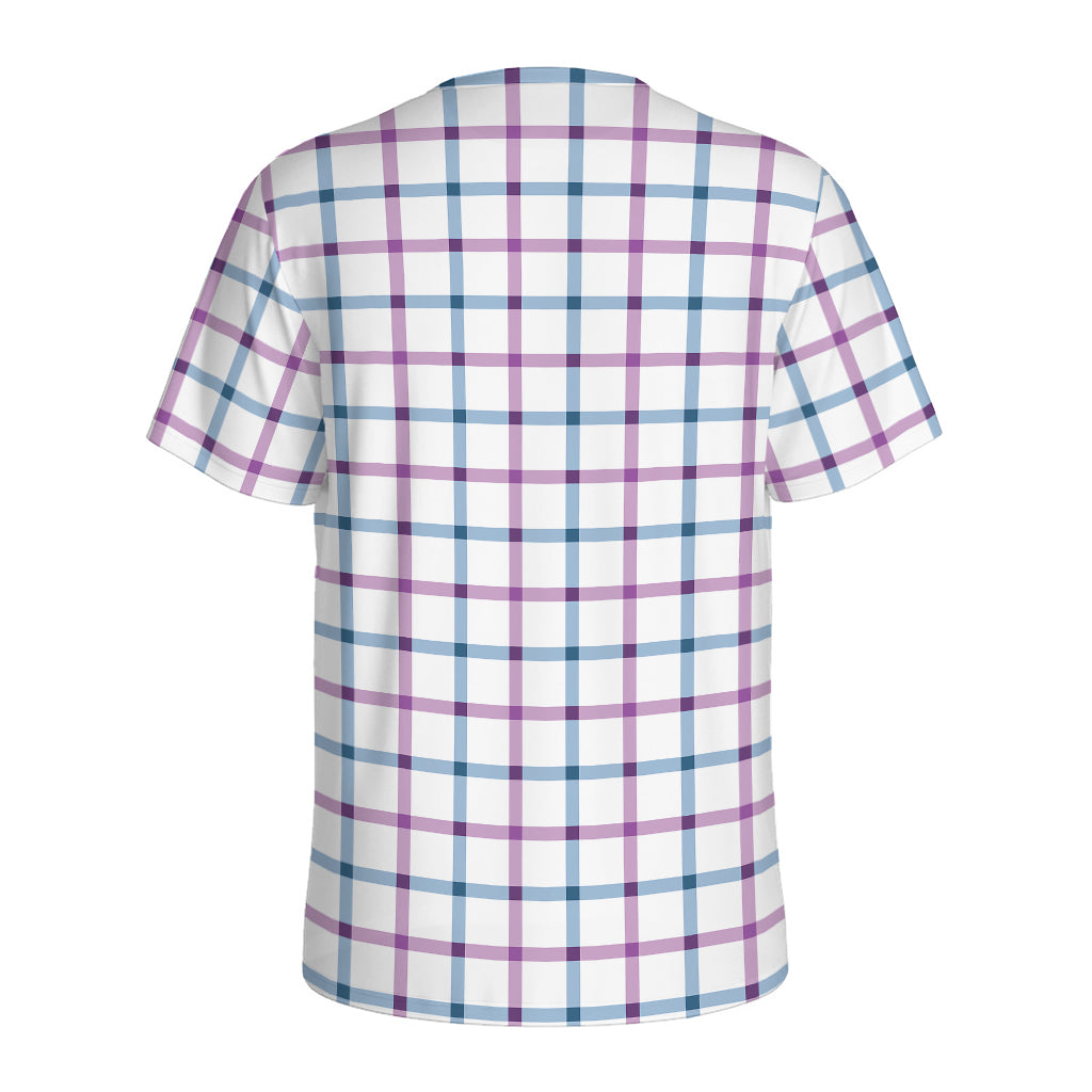 Blue And Purple Tattersall Pattern Print Men's Sports T-Shirt