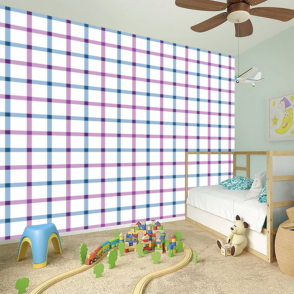 Blue And Purple Tattersall Pattern Print Wall Sticker