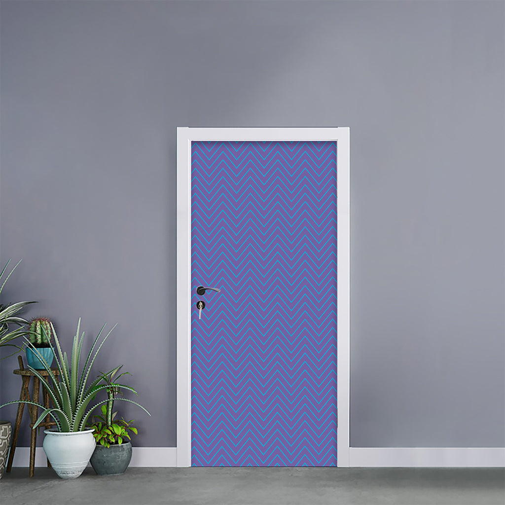 Blue And Purple Zigzag Pattern Print Door Sticker