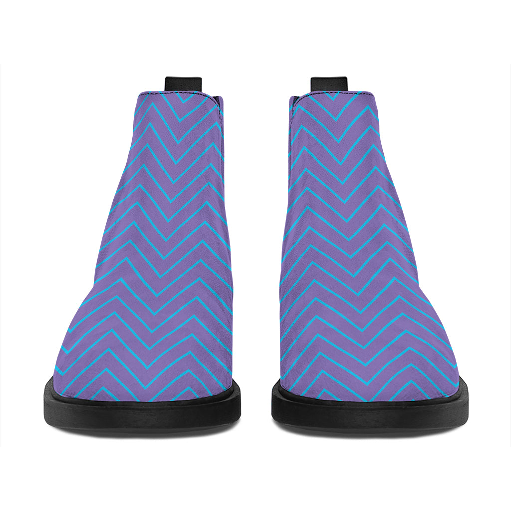 Blue And Purple Zigzag Pattern Print Flat Ankle Boots