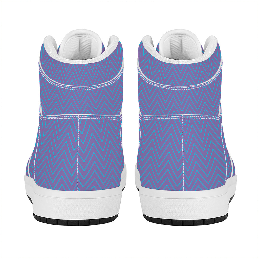 Blue And Purple Zigzag Pattern Print High Top Leather Sneakers