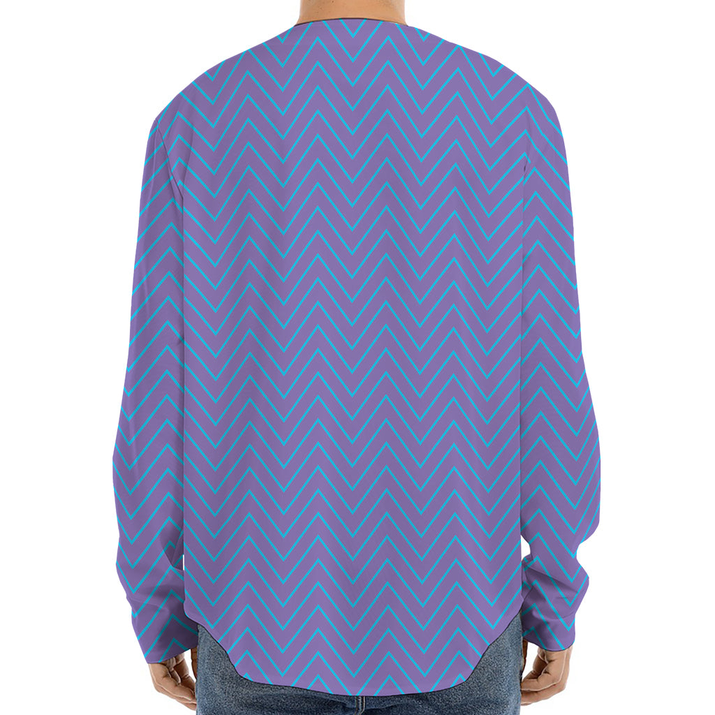 Blue And Purple Zigzag Pattern Print Long Sleeve Baseball Jersey