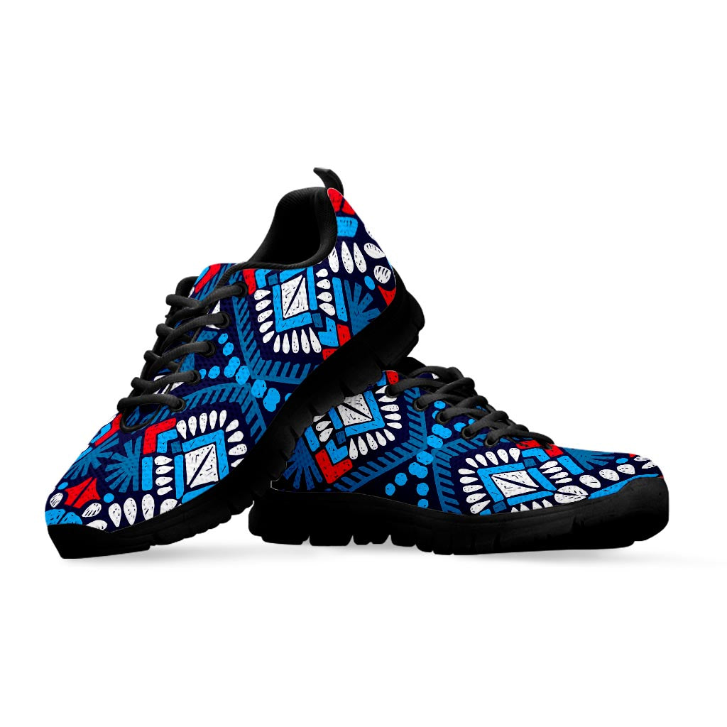 Blue And Red Aztec Pattern Print Black Running Shoes