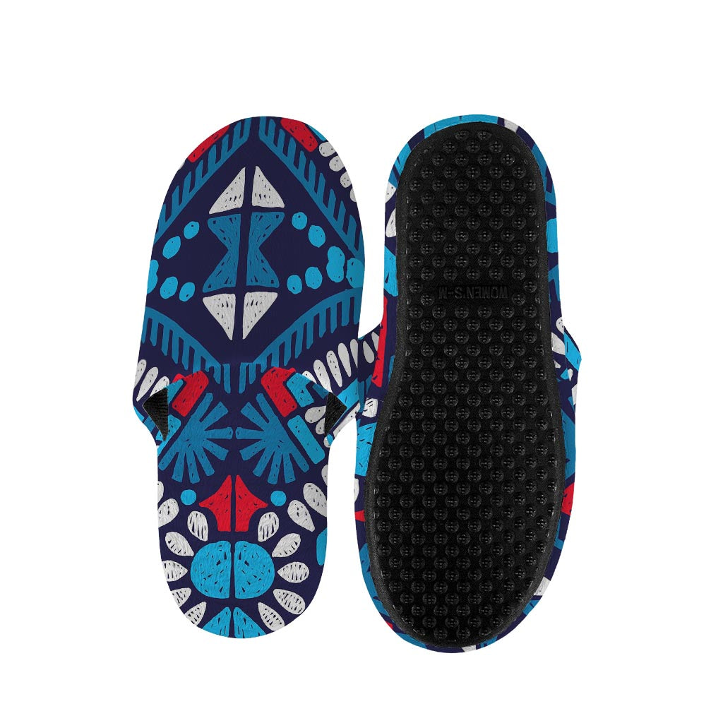 Blue And Red Aztec Pattern Print Slippers