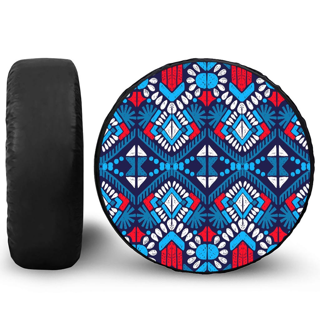 Blue And Red Aztec Pattern Print Tire Cover