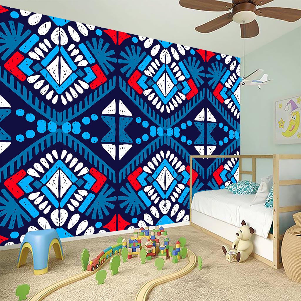 Blue And Red Aztec Pattern Print Wall Sticker