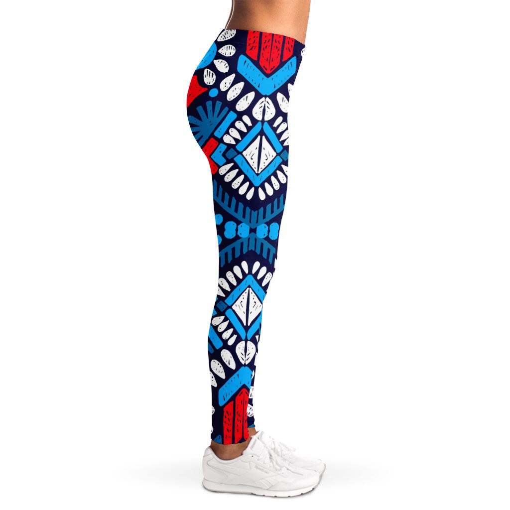 Blue And Red Aztec Pattern Print Women's Leggings
