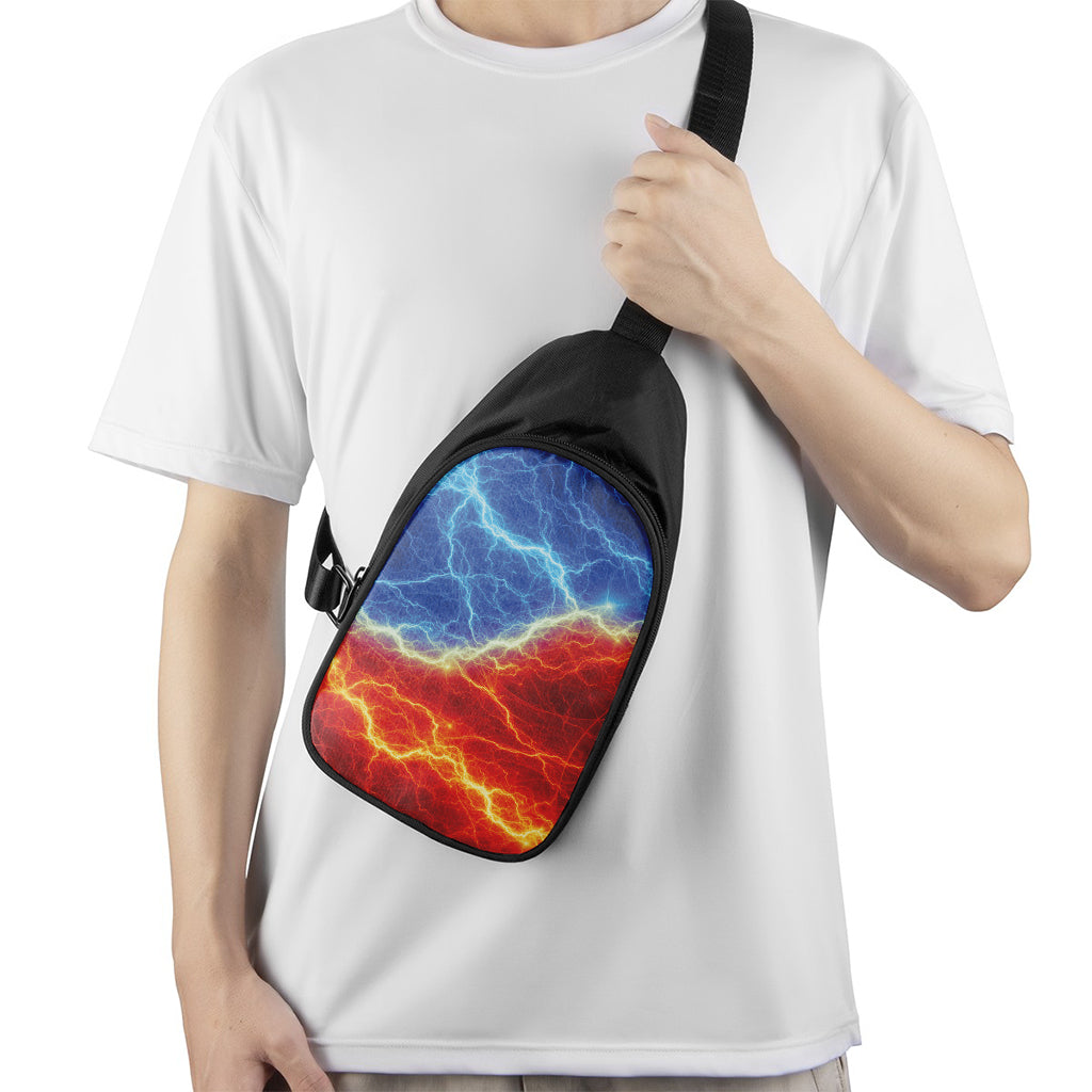 Blue And Red Lightning Print Chest Bag