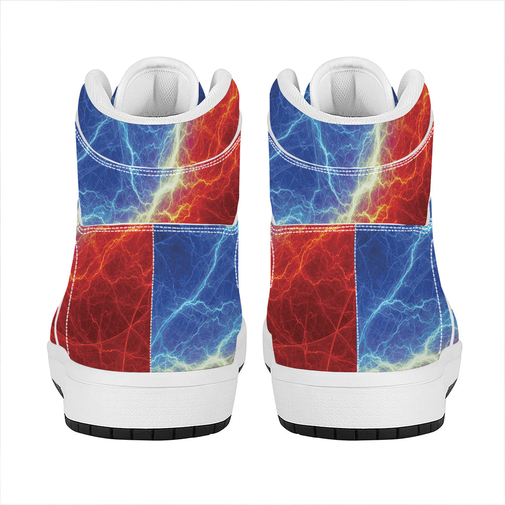 Blue And Red Lightning Print High Top Leather Sneakers