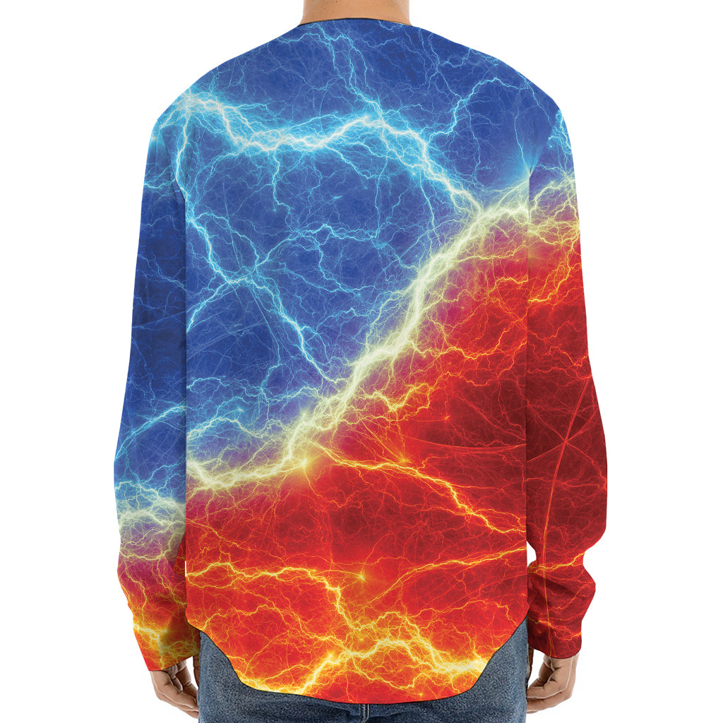 Blue And Red Lightning Print Long Sleeve Baseball Jersey