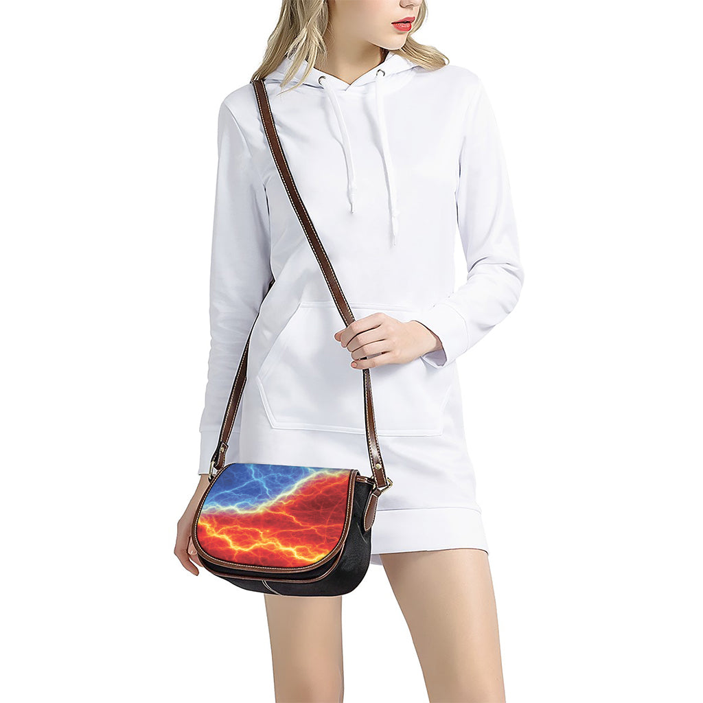 Blue And Red Lightning Print Saddle Bag