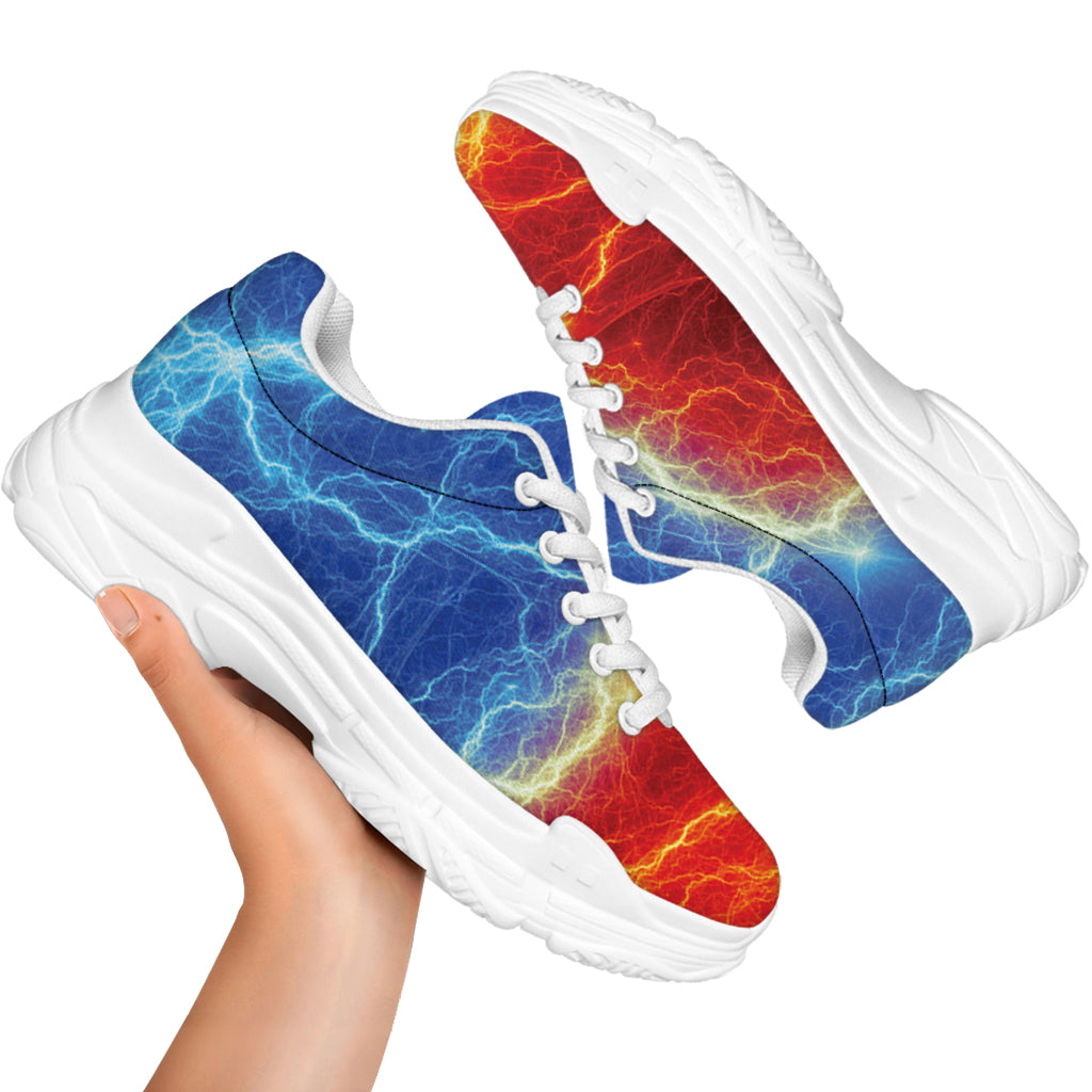 Blue And Red Lightning Print White Chunky Shoes