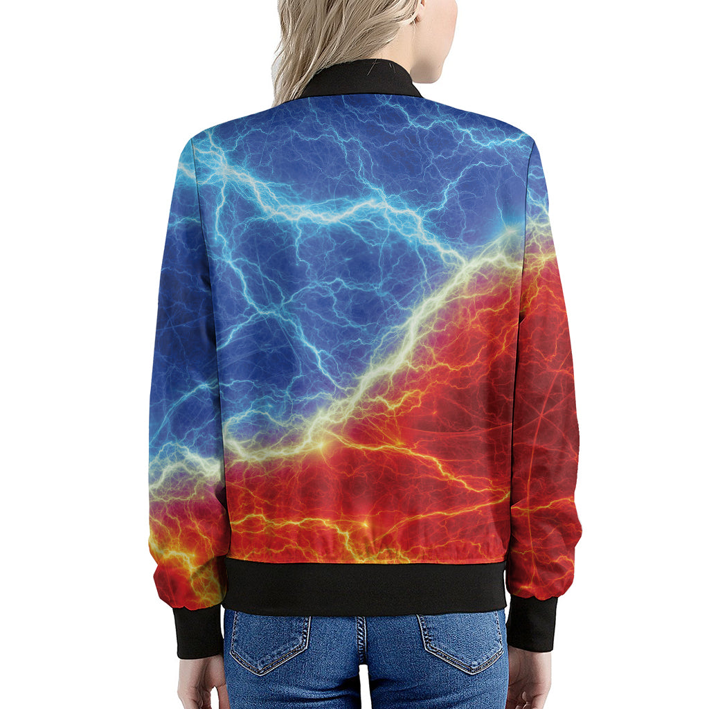 Blue And Red Lightning Print Women's Bomber Jacket