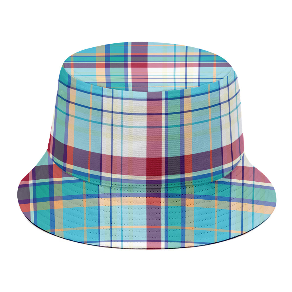 Blue And Red Madras Pattern Print Bucket Hat