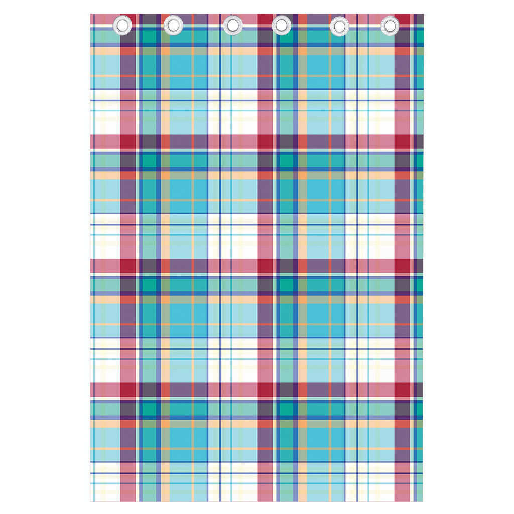 Blue And Red Madras Pattern Print Curtain