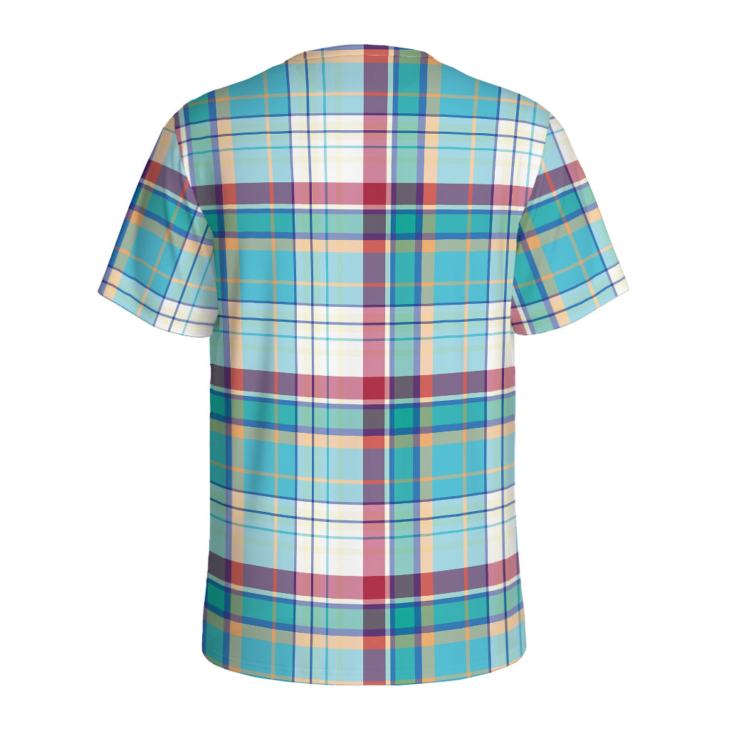 Blue And Red Madras Pattern Print Men's Sports T-Shirt