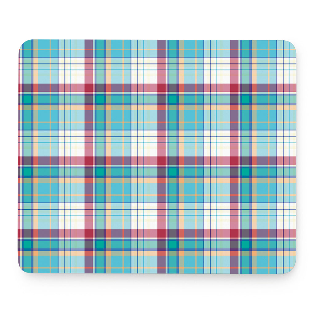 Blue And Red Madras Pattern Print Mouse Pad
