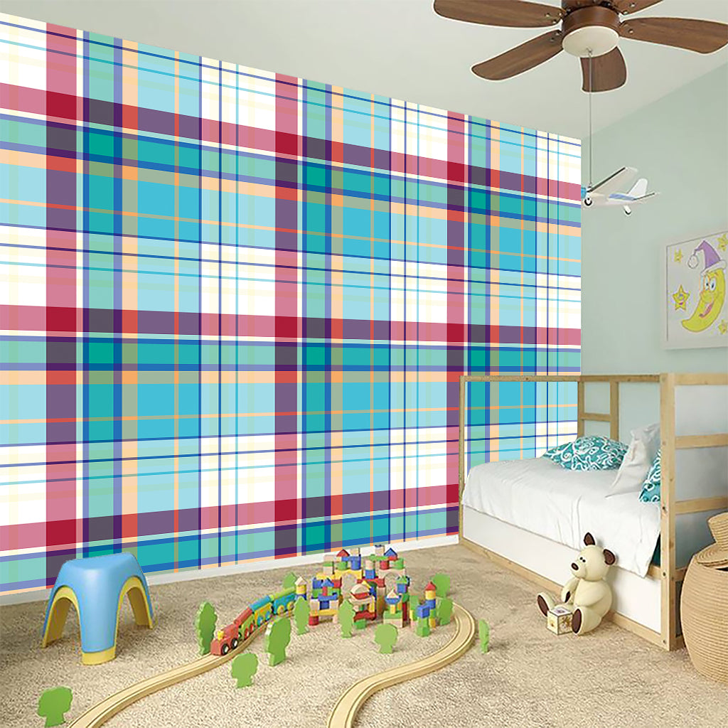 Blue And Red Madras Pattern Print Wall Sticker
