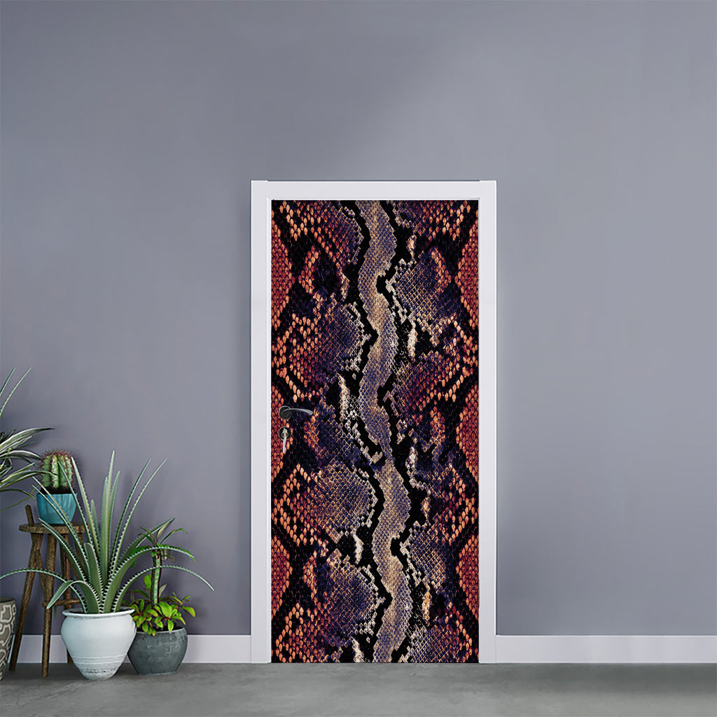 Blue And Red Snakeskin Print Door Sticker