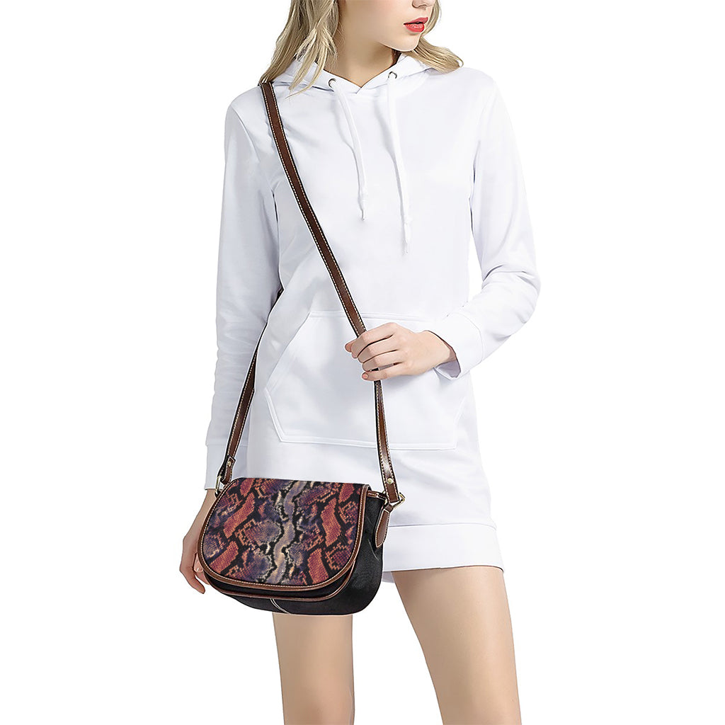Blue And Red Snakeskin Print Saddle Bag
