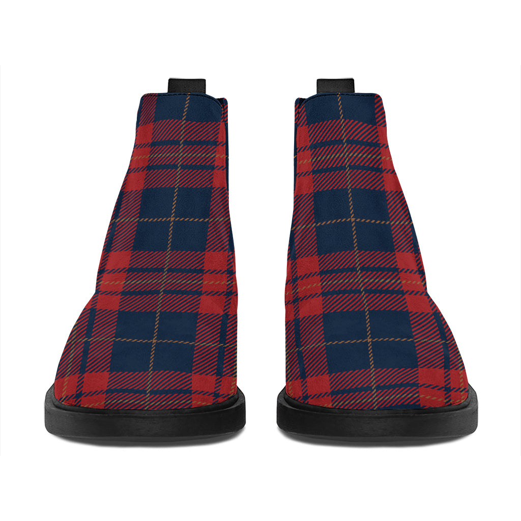 Blue And Red Tartan Pattern Print Flat Ankle Boots