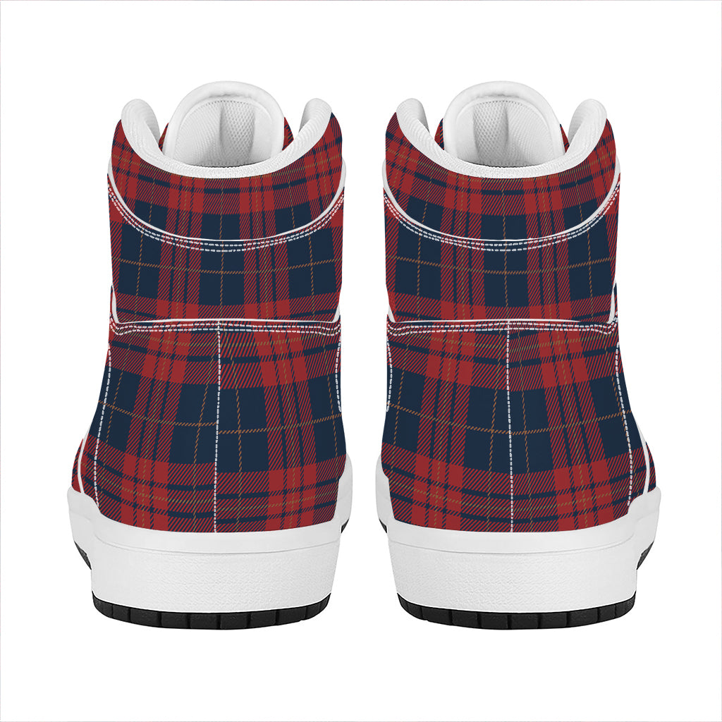 Blue And Red Tartan Pattern Print High Top Leather Sneakers