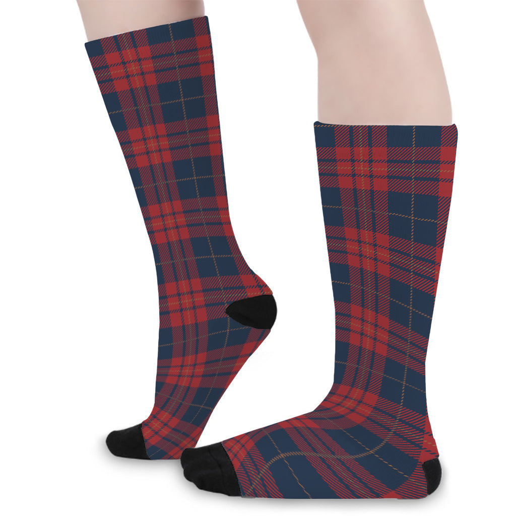Blue And Red Tartan Pattern Print Long Socks