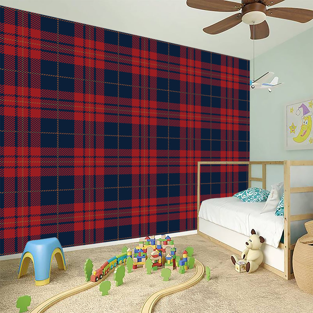 Blue And Red Tartan Pattern Print Wall Sticker