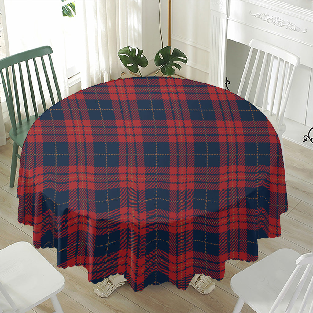 Blue And Red Tartan Pattern Print Waterproof Round Tablecloth