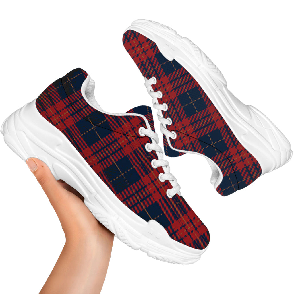Blue And Red Tartan Pattern Print White Chunky Shoes