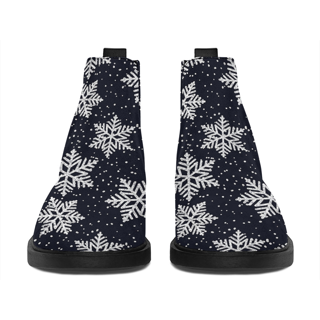 Blue And Silver Snowflake Pattern Print Flat Ankle Boots
