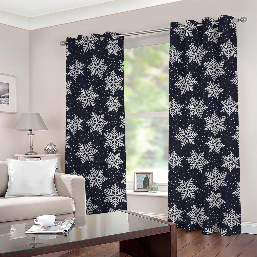 Blue And Silver Snowflake Pattern Print Grommet Curtains