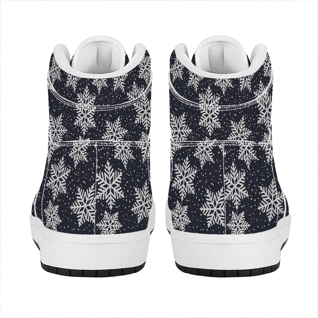 Blue And Silver Snowflake Pattern Print High Top Leather Sneakers