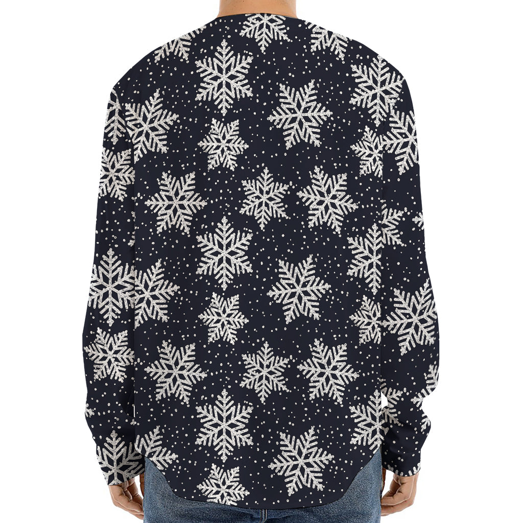 Blue And Silver Snowflake Pattern Print Long Sleeve Baseball Jersey