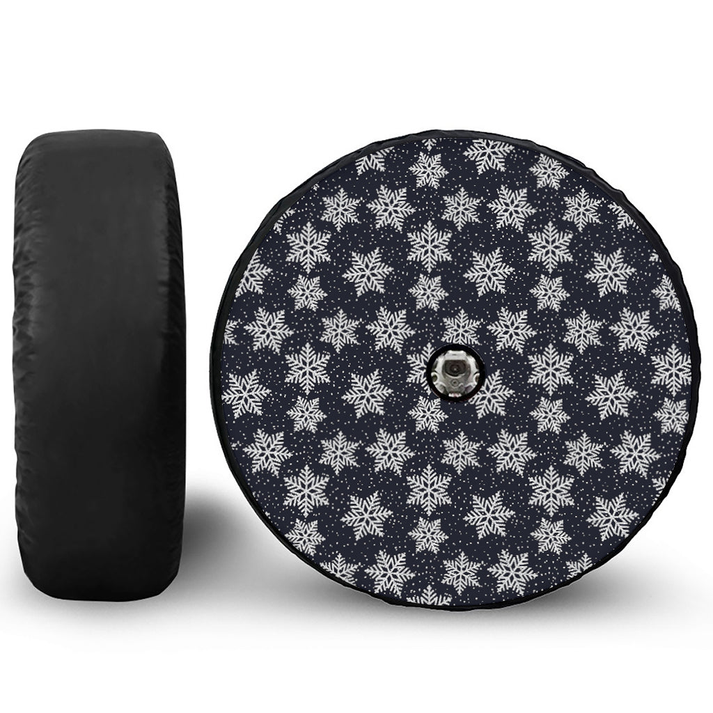 Blue And Silver Snowflake Pattern Print Tire Cover With Camera Hole