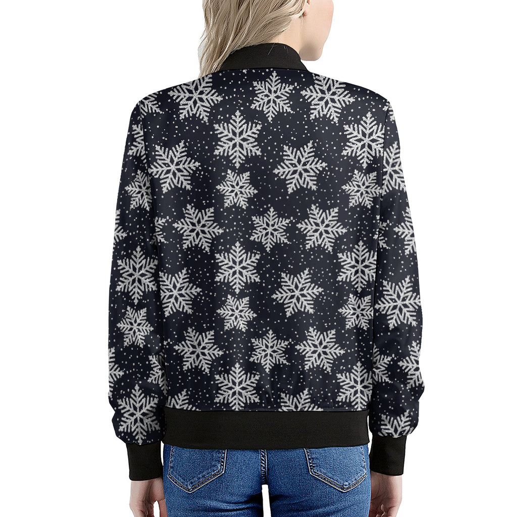 Blue And Silver Snowflake Pattern Print Women's Bomber Jacket
