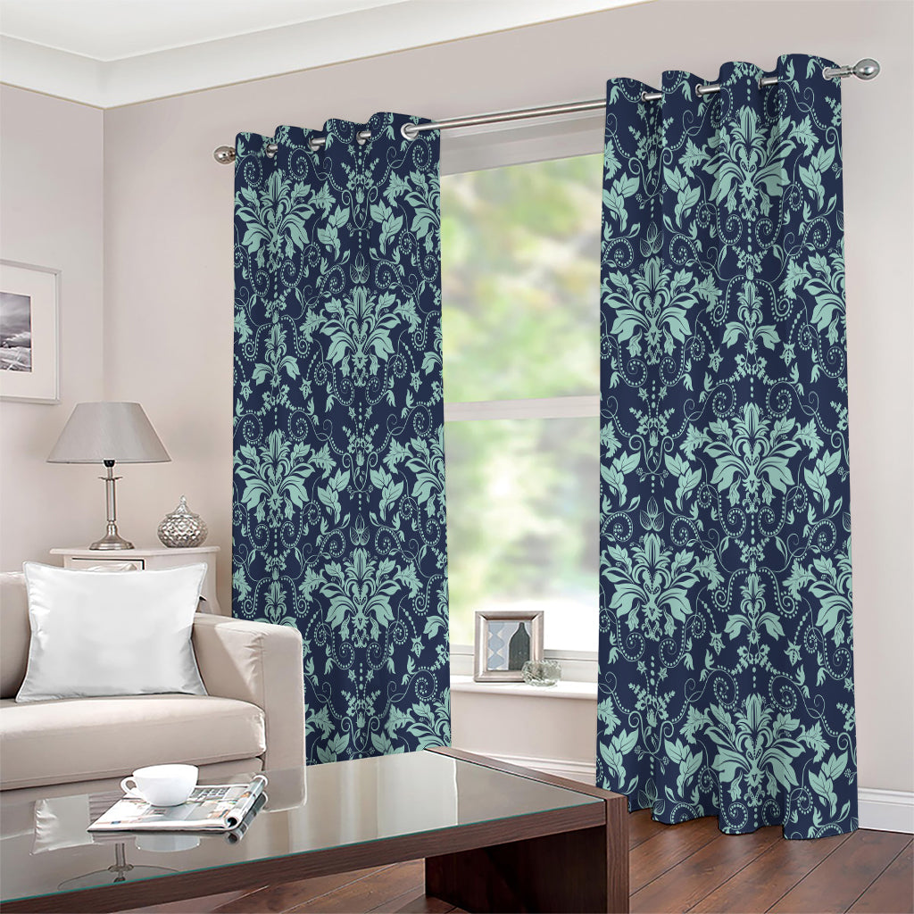 Blue And Teal Damask Pattern Print Extra Wide Grommet Curtains