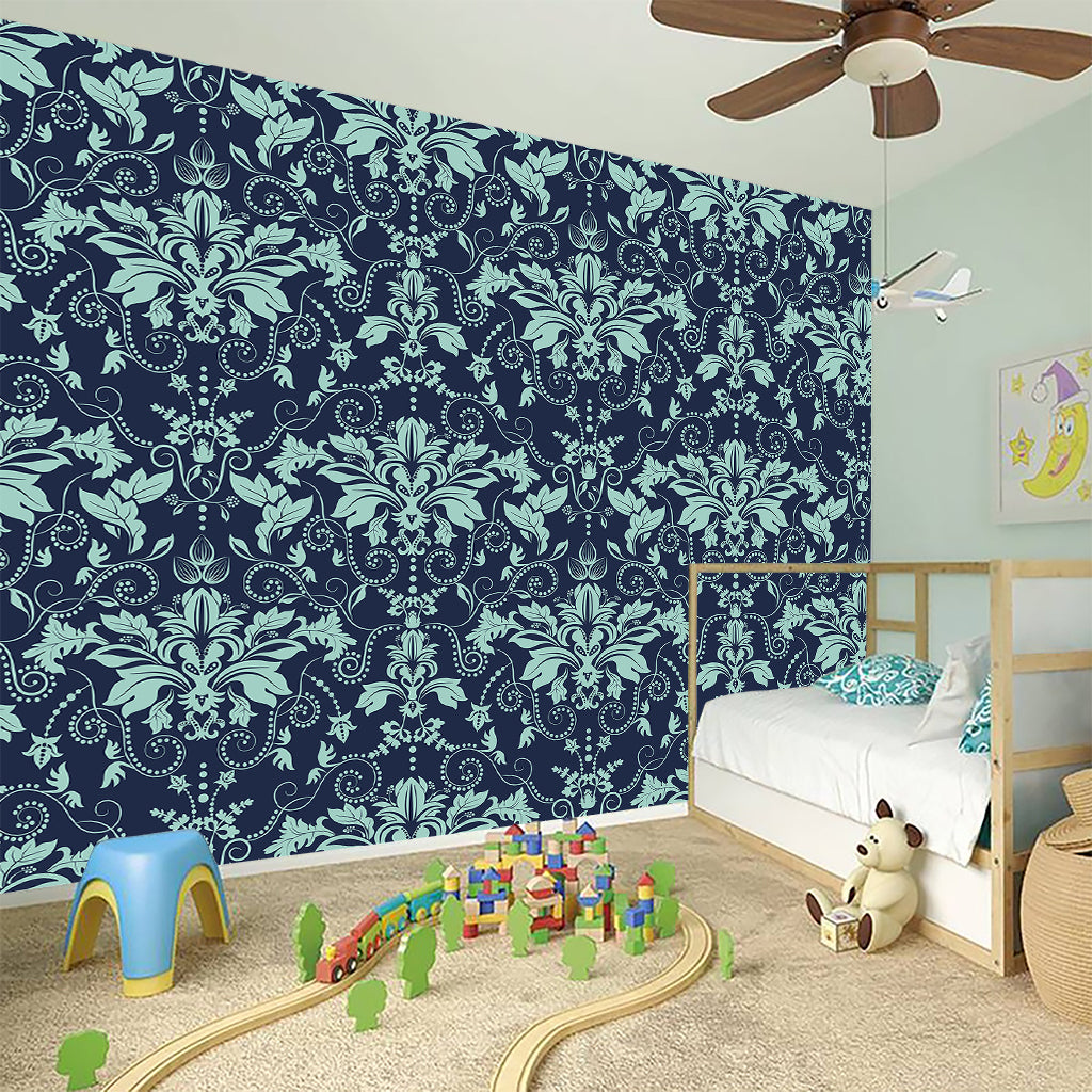 Blue And Teal Damask Pattern Print Wall Sticker