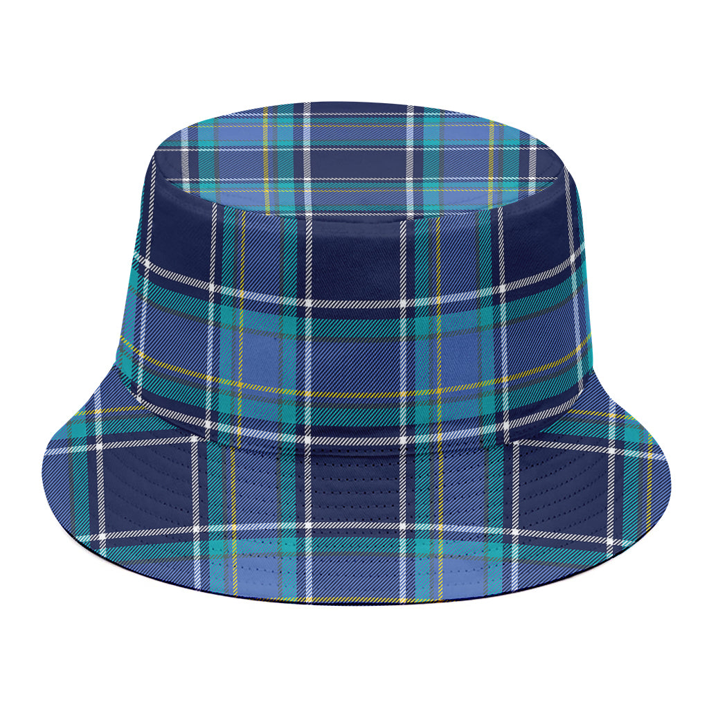 Blue And Teal Tartan Pattern Print Bucket Hat