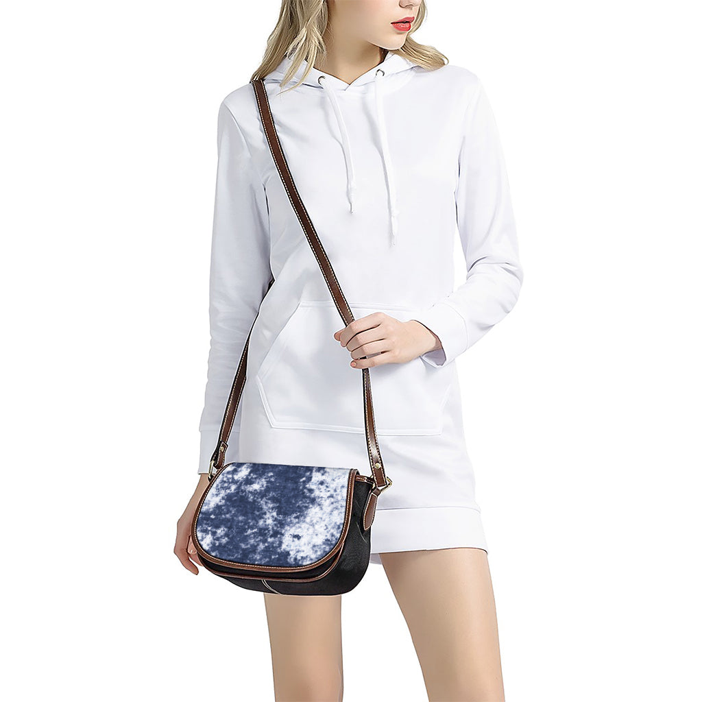 Blue And White Acid Wash Tie Dye Print Saddle Bag
