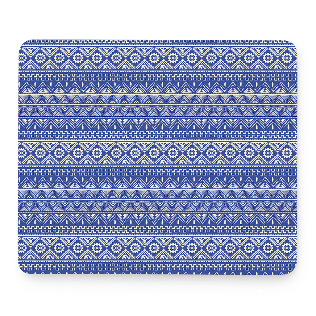 Blue And White African Pattern Print Mouse Pad