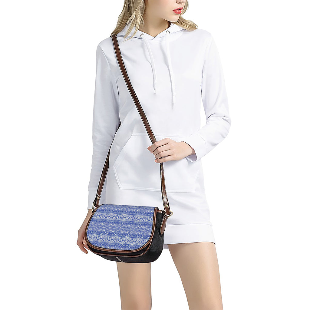 Blue And White African Pattern Print Saddle Bag