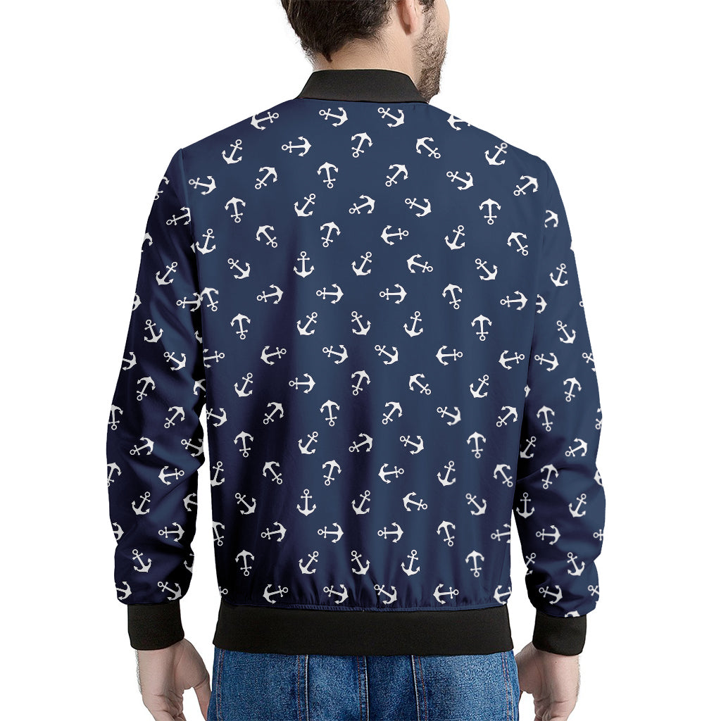 Blue And White Anchor Pattern Print Men's Bomber Jacket