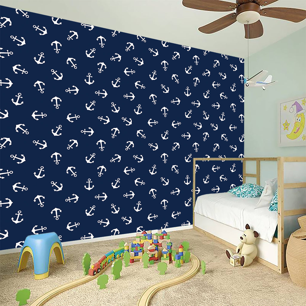 Blue And White Anchor Pattern Print Wall Sticker