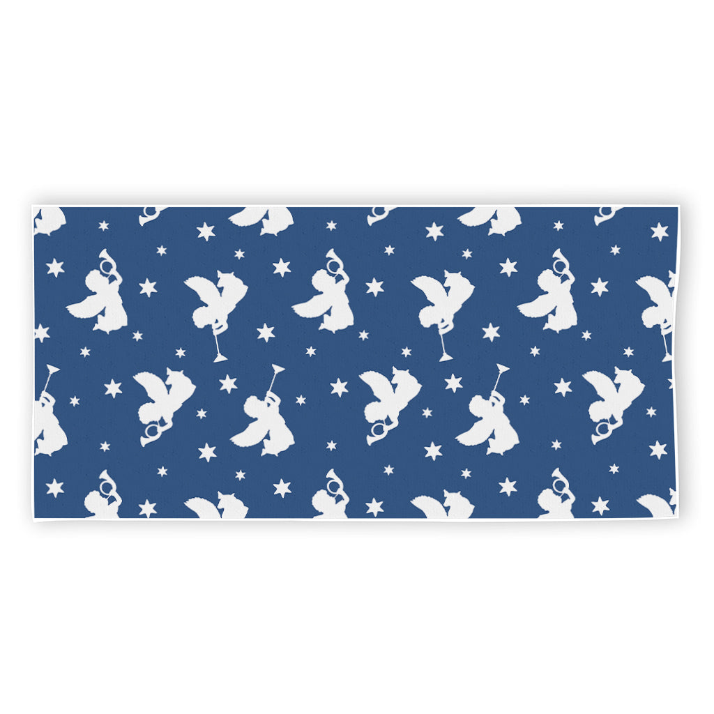 Blue And White Angel Pattern Print Beach Towel