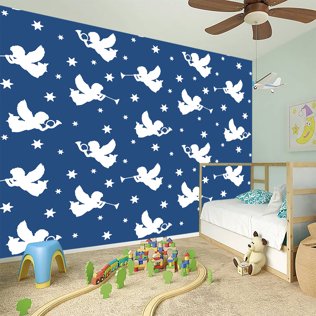 Blue And White Angel Pattern Print Wall Sticker