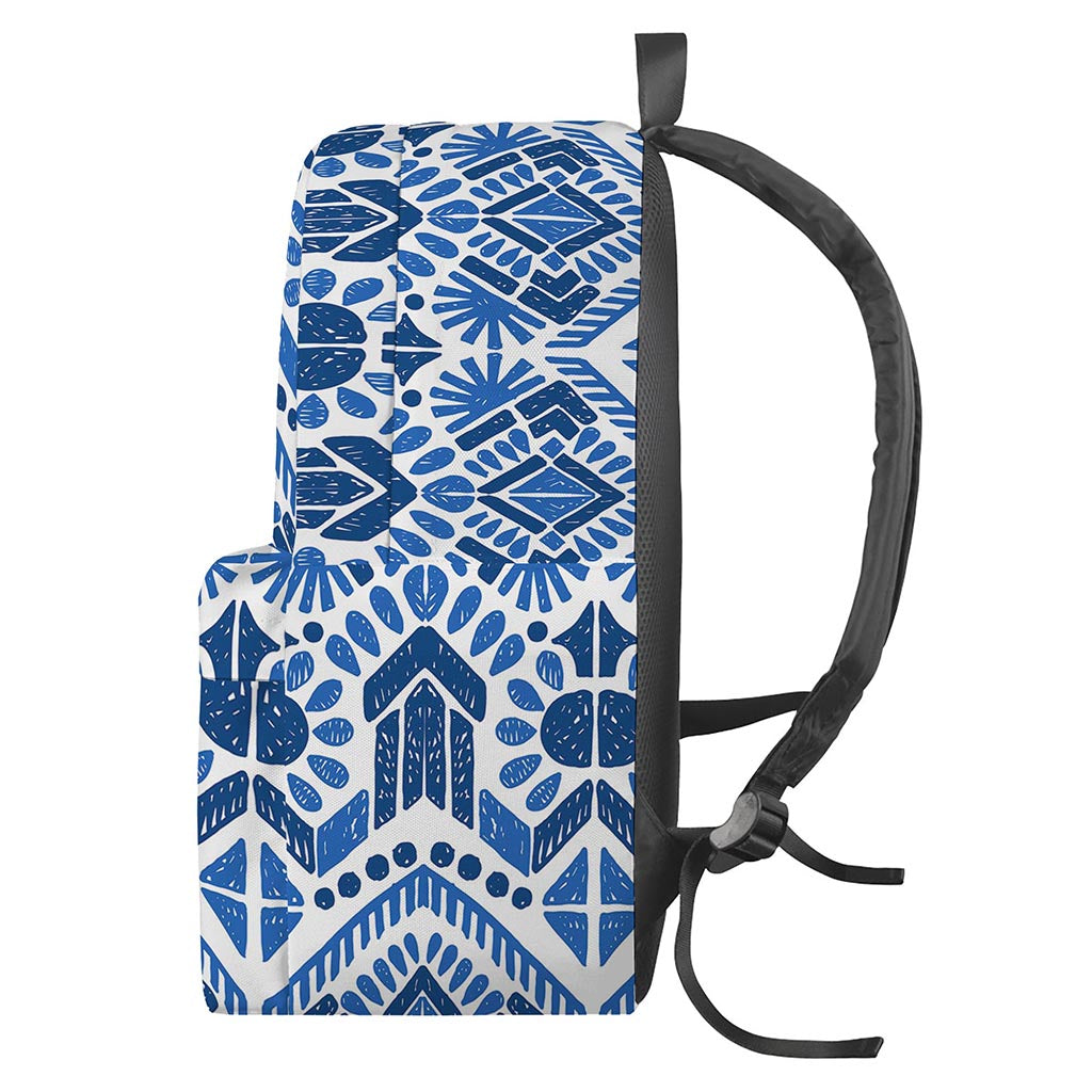 Blue And White Aztec Pattern Print Backpack