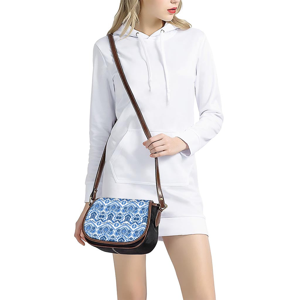Blue And White Aztec Pattern Print Saddle Bag