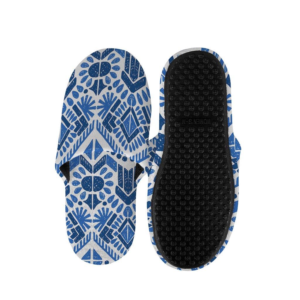 Blue And White Aztec Pattern Print Slippers