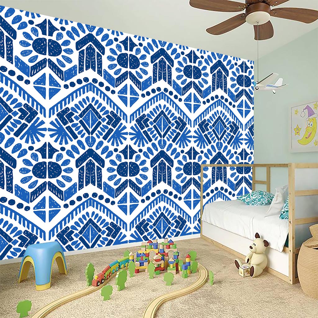 Blue And White Aztec Pattern Print Wall Sticker